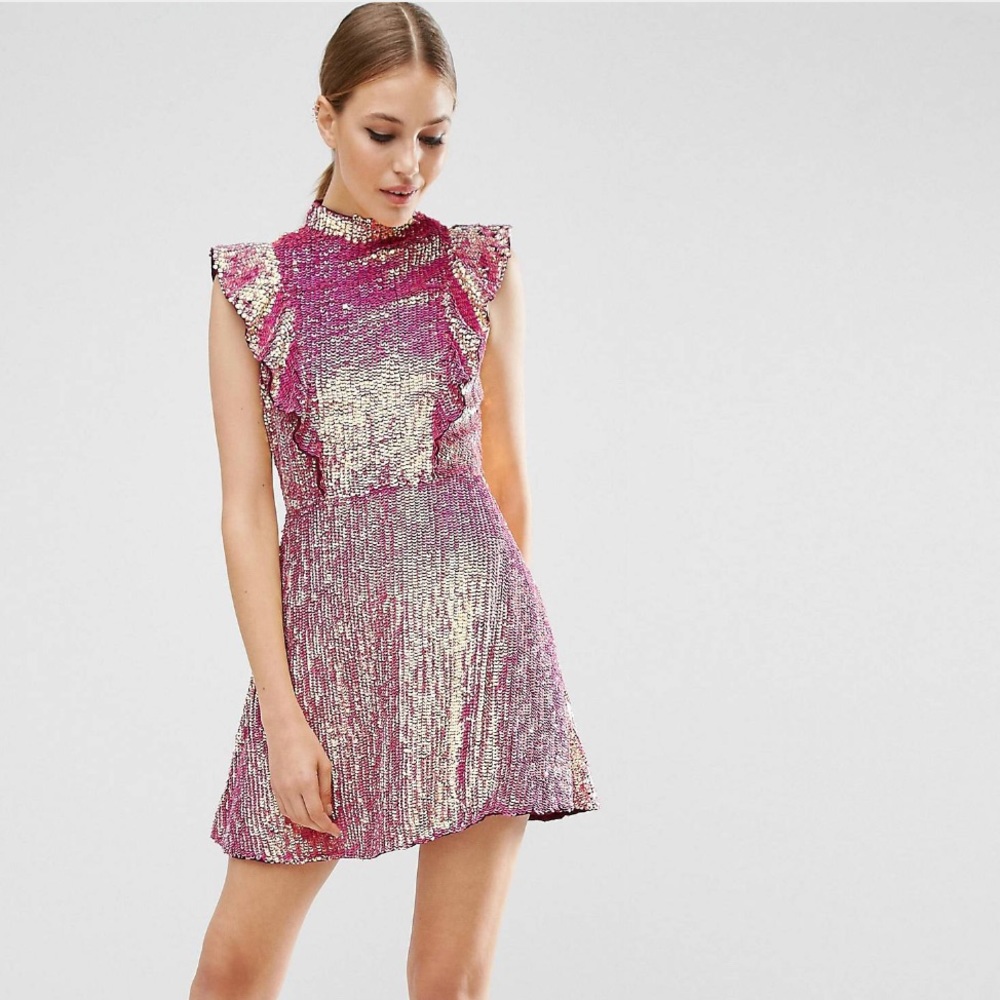 ⭐️ ASOS Pink Sequin Ruffle Dress